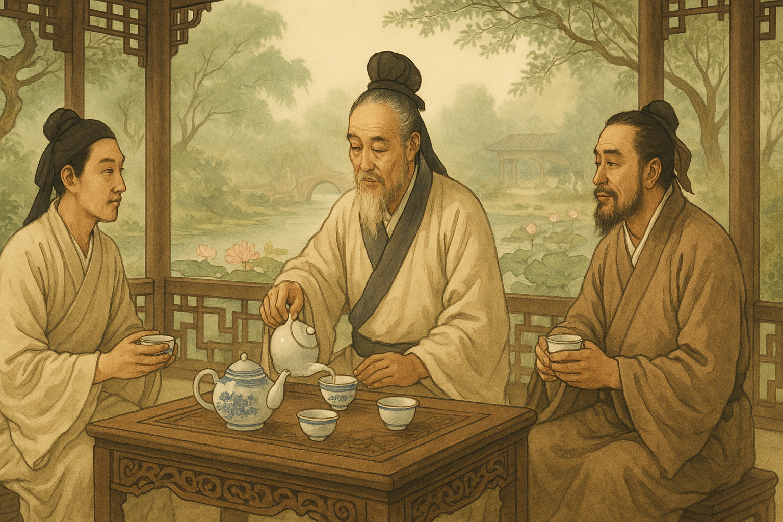 중국의 차 문화를 표현한 AI 생성 이미지