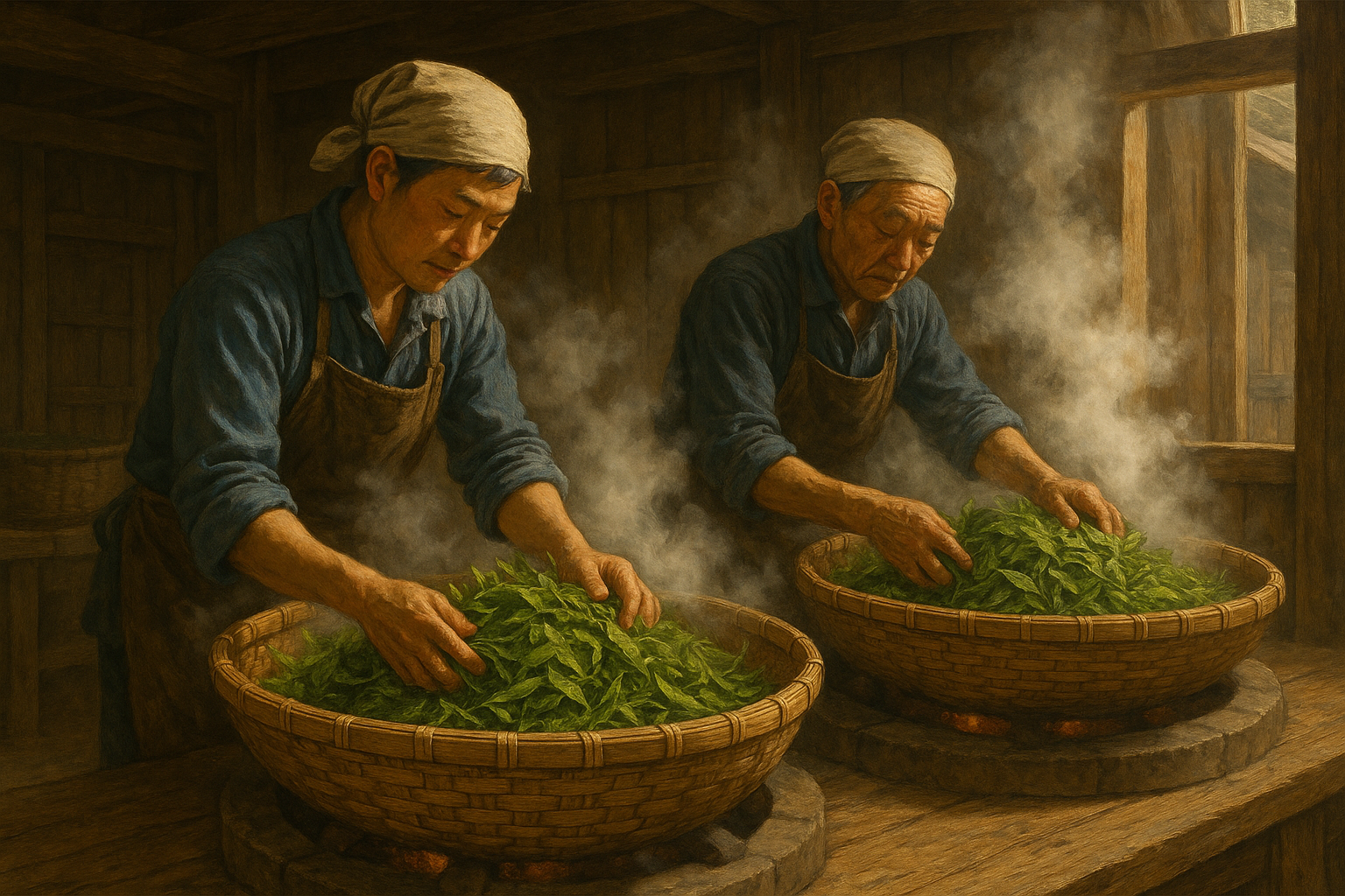 녹차의 제작 과정을 표현한 이미지 AI 생성 이미지