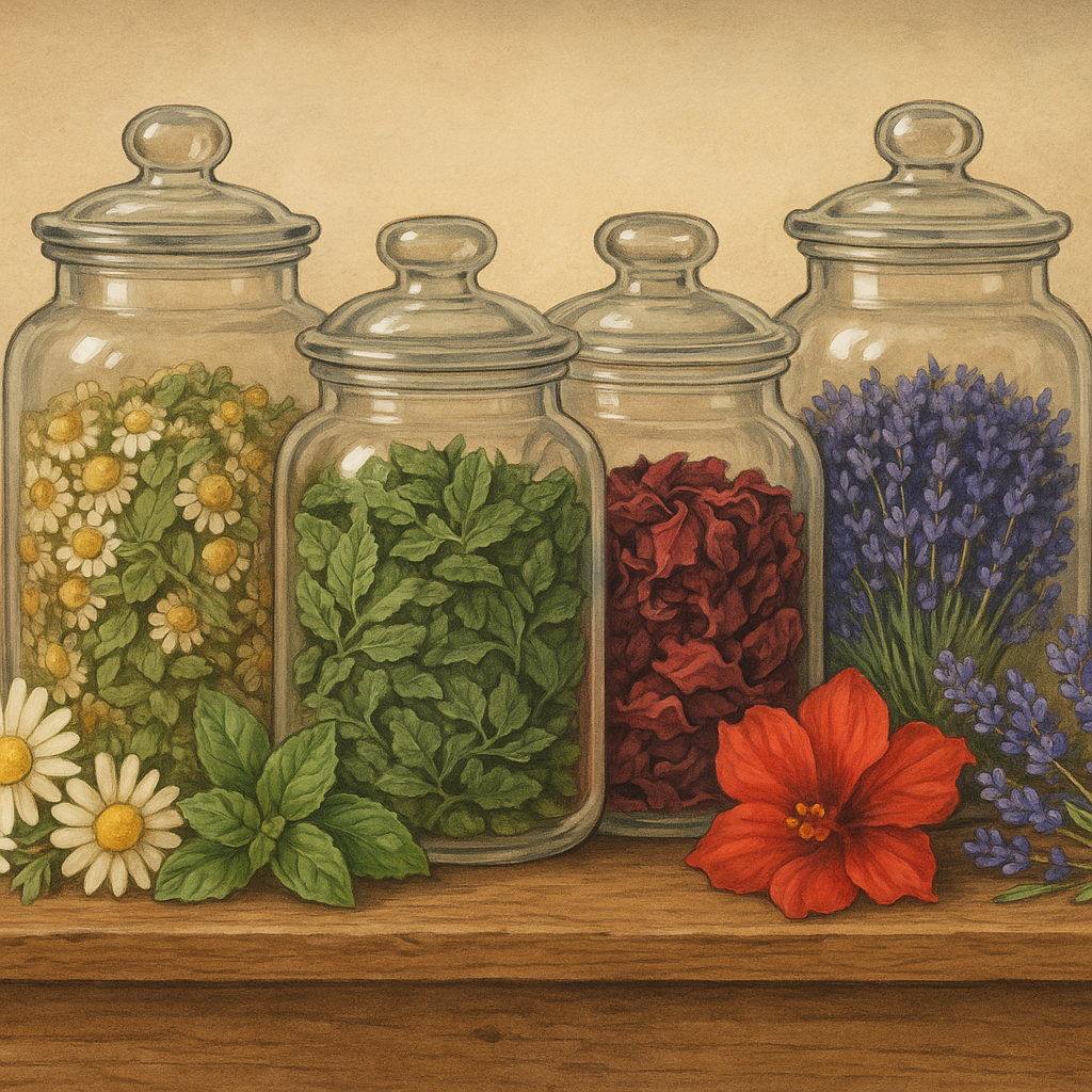 허브차의 종류를 표현한 일러스트 AI 생성 이미지