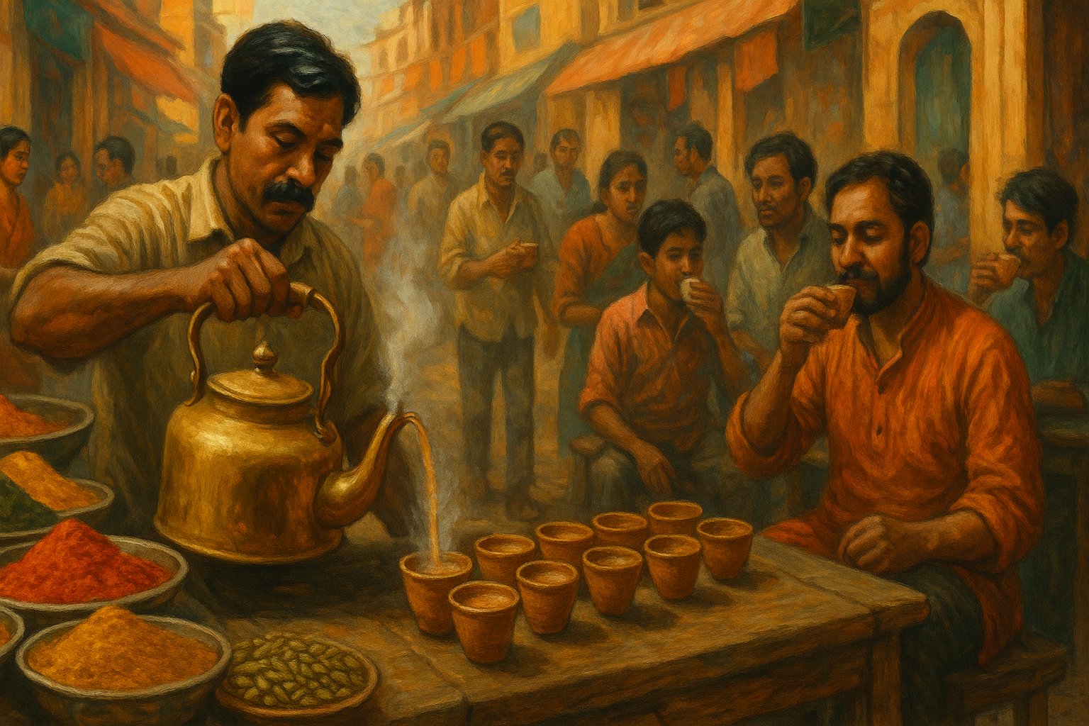인도의 전통 차 문화를 표현한 AI 생성 이미지