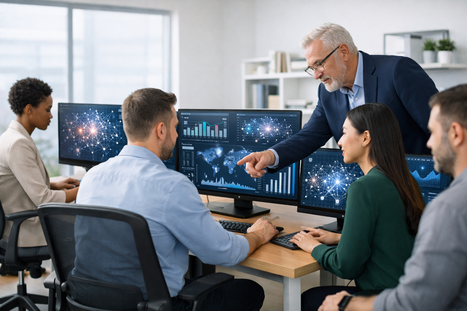 데이터 분석 중인 사무실을 표현한 AI 이미지