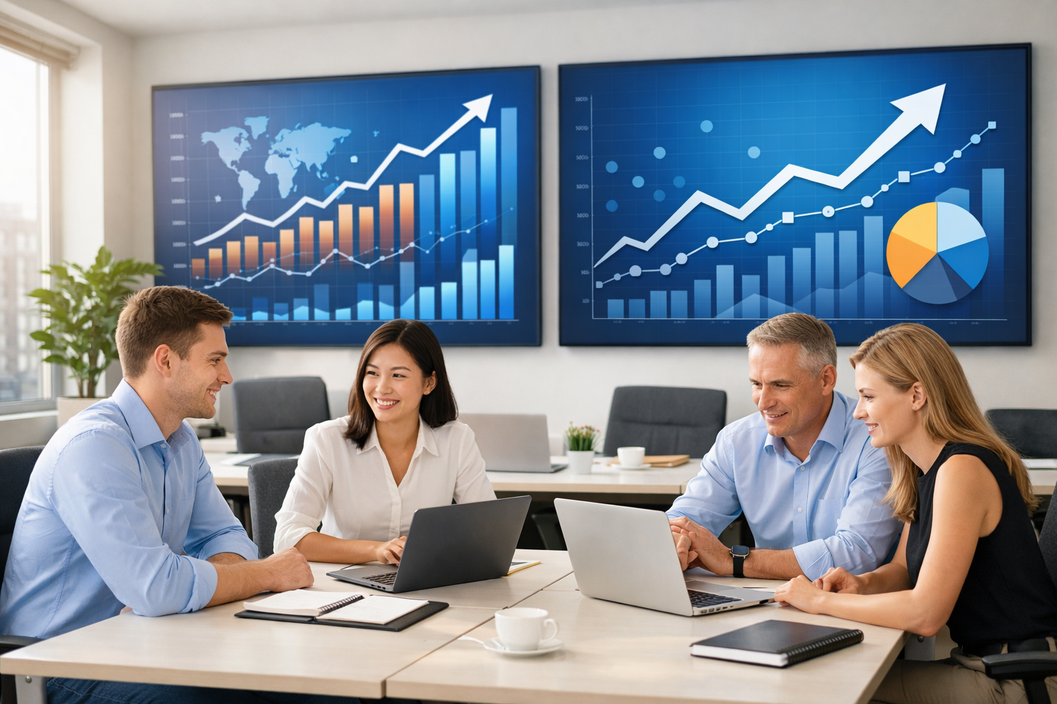 소규모 팀이 작업하는 모습을 표현한 AI 이미지