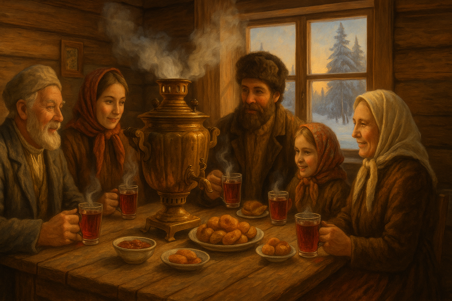 러시아의 전통 차 문화를 표현한 AI 생성 이미지