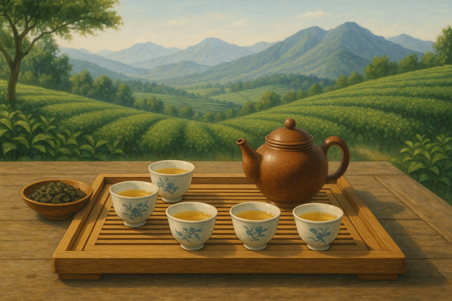 대만의 전통 차 문화를 표현한 AI 생성 이미지