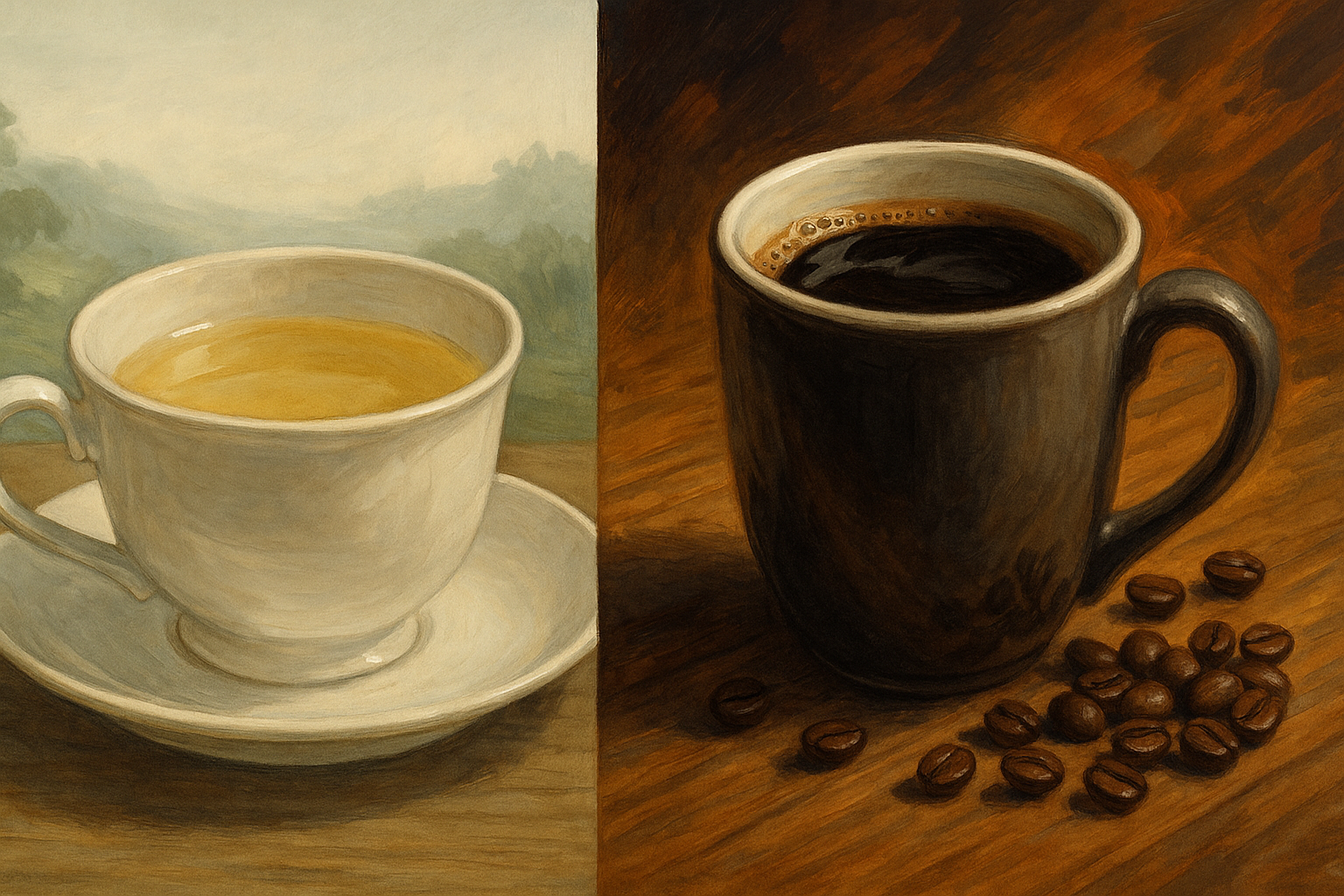 차와 커피의 차이를 표현한 이미지