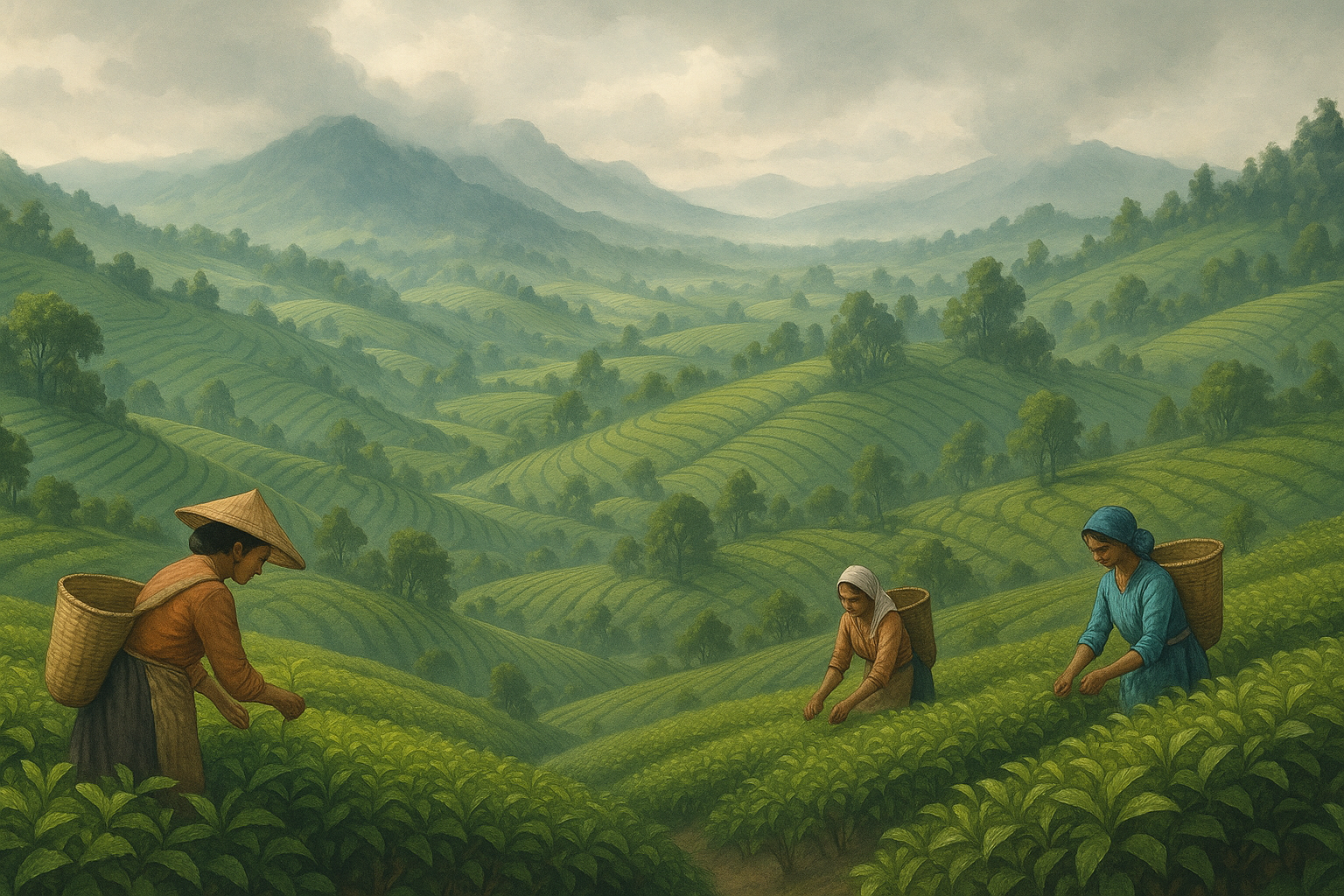 세계의 차 산지를 설명하는 이미지 AI 생성 이미지